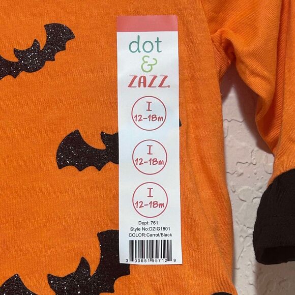 New Girls 12-18 Months Halloween Dress Glitter Bats Orange & Black Dot & Zazz - Picture 6 of 8
